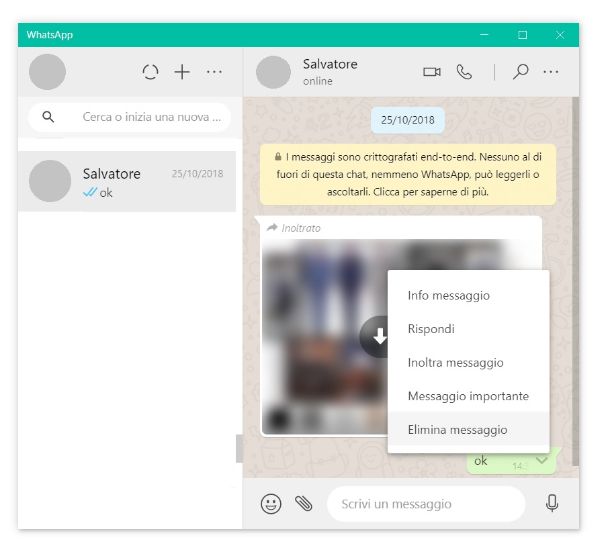 Cancellare messaggi WhatsApp PC