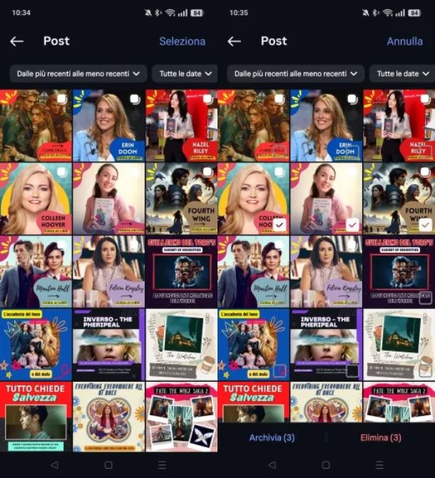 Archiviare o eliminare su Instagram