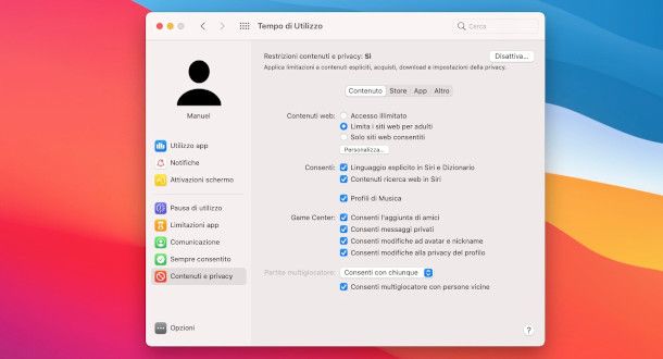 Contenuto e privacy macOS