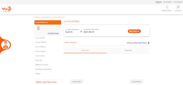 sito WindTre area clienti