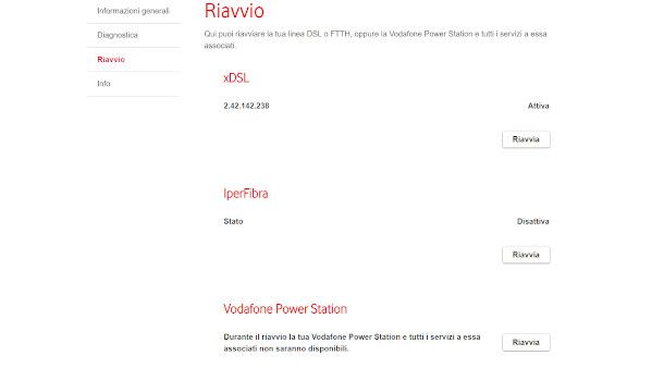 riavvio interfaccia modem