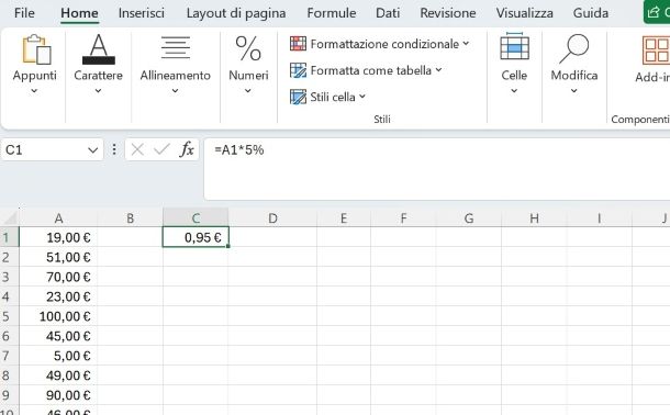 Come moltiplicare per percentuale in Excel
