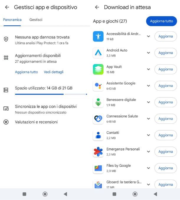 Aggiornare le app sul Play Store