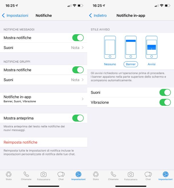 Impostazioni vibrazione WhtasApp iOS