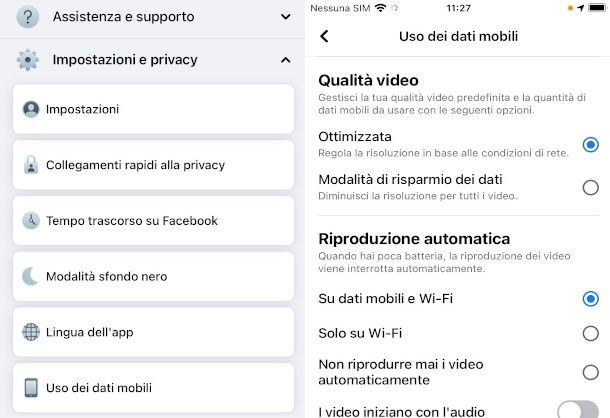 risparmio dati facebook ios