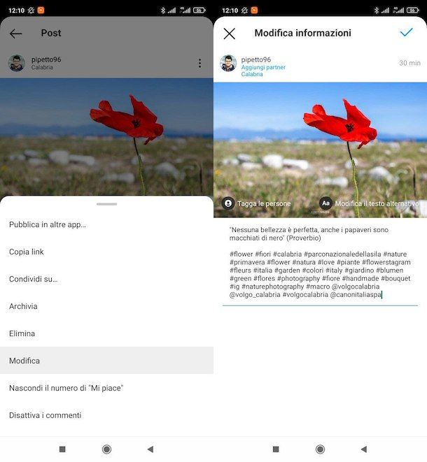 Modificare un post Instagram