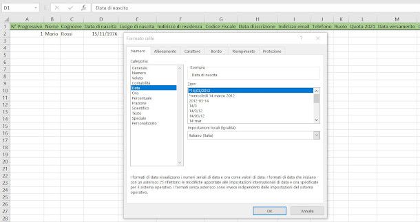 formattazione campi numerici Esxcel