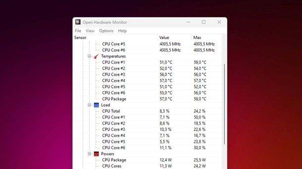 Altri programmi per monitorare la CPU su Windows Open Hardware Monitor