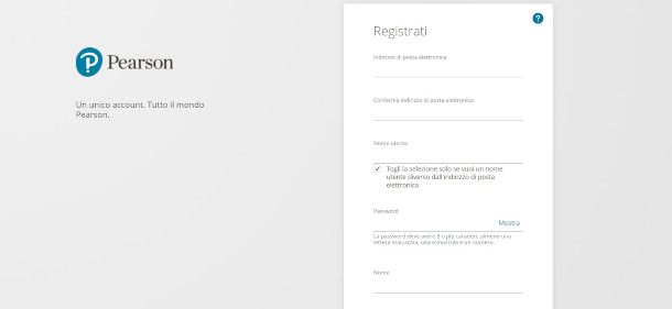 registrazione sito Pearson da web