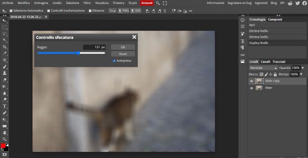 effetto sfocatura Photopea