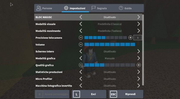 impostazioni roblox PC
