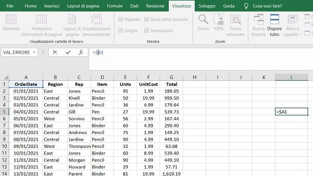 Come bloccare colonna Excel nella formula