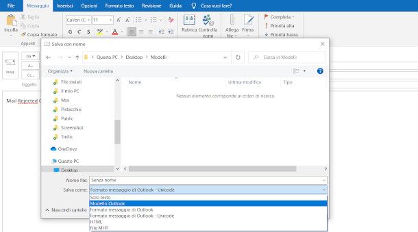 creazione modello outlook