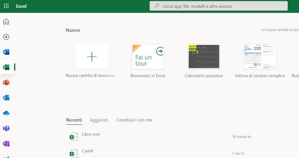 Nuovo documento excel online