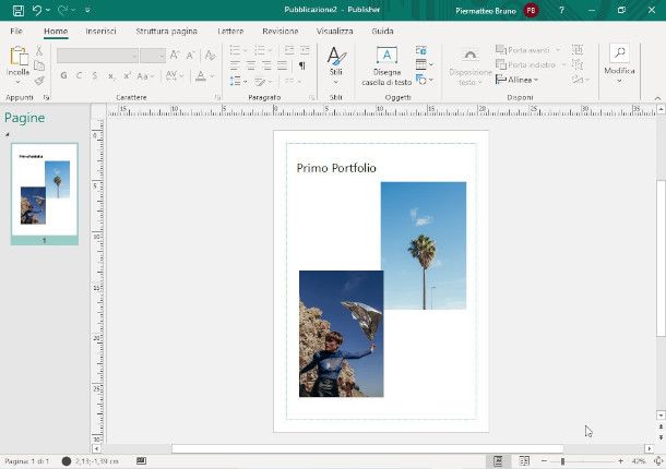 Schermata di Microsoft Publisher