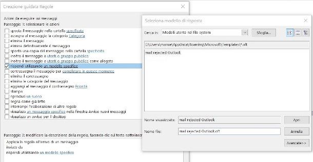 outlook regola con modello