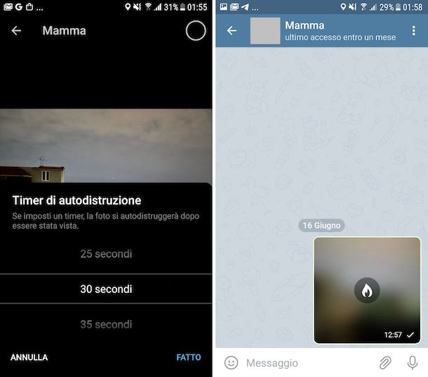 Telegram messaggi che si autodistruggono Android