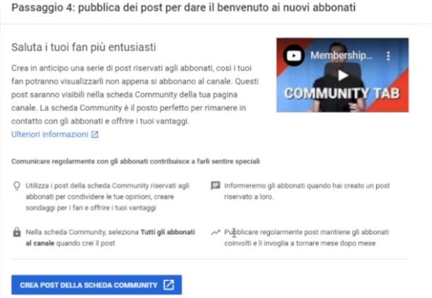 Impostazione post introduttivo su YouTube Studio