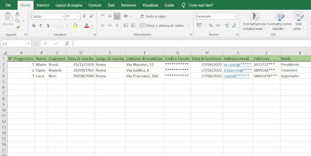 Libro Soci in Excel