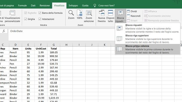 Come bloccare prima colonna Excel