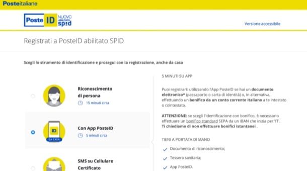 Come creare identità SPID: Poste