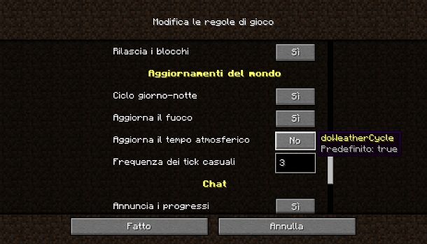 Disattivare tempo atmosferico su Minecraft