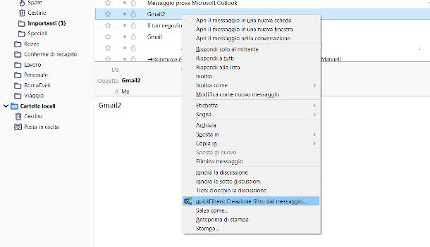selezione Quickfilters Thunderbird