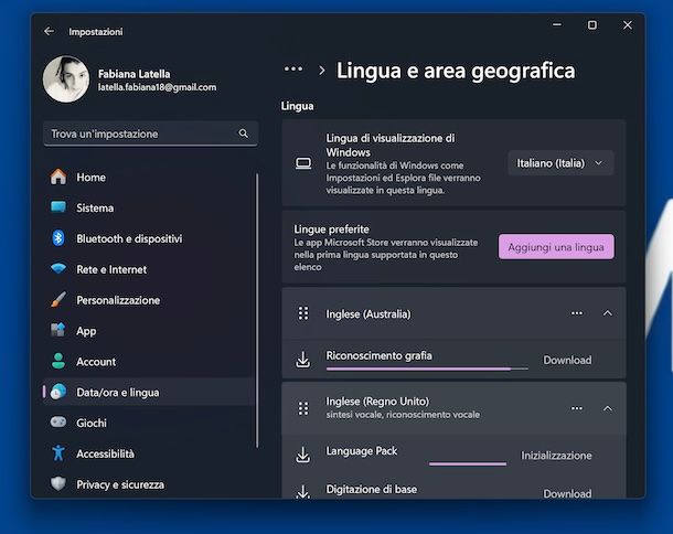 Cambiare layout tastiera Windows 11