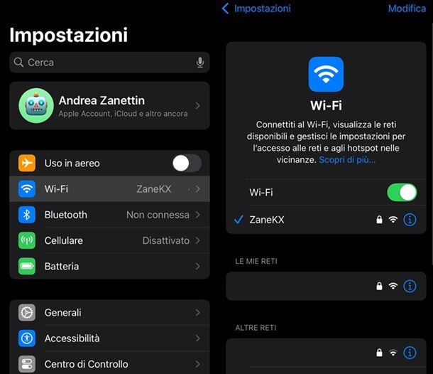 Come riabilitare rete iOS