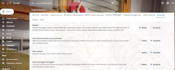 abilitazione modelli Gmail