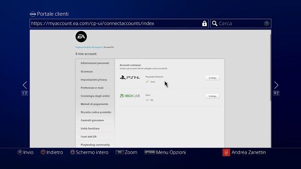 Cambiare account EA Account PlayStation 4