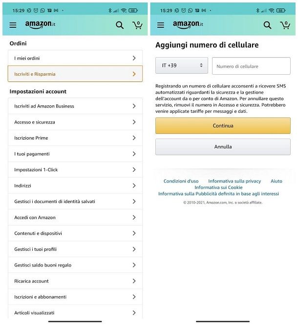 Come cambiare numero di telefono su Amazon