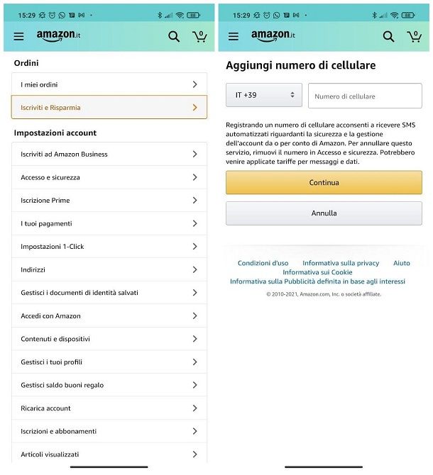 Come cambiare numero di telefono su Amazon