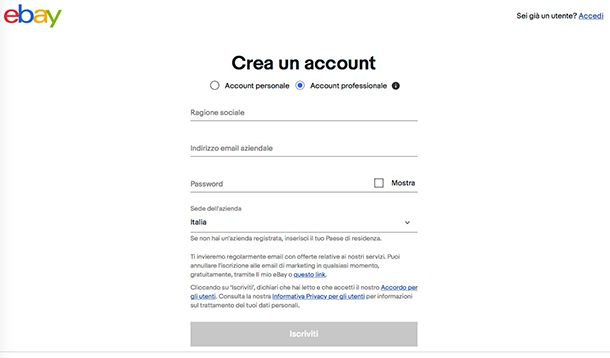 Come fare dropshipping su eBay creazione account professionale