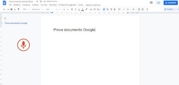 Dettatura vocale documento Google