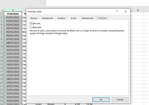 Come bloccare valori colonna Excel