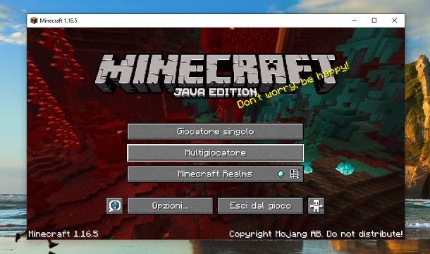 Menu Minecraft Java