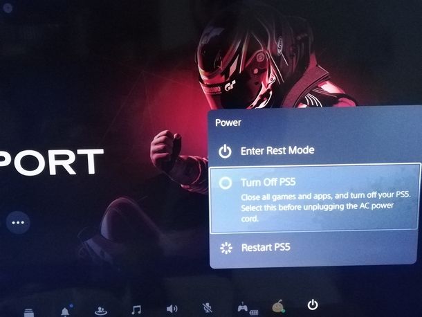 Menu rapido di spegnimento della PS5 da joystick