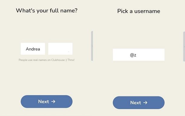 Scegliere username Clubhouse Android