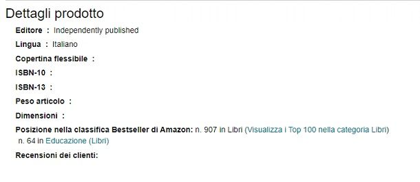 BSR Best Seller Rank Amazon Libri