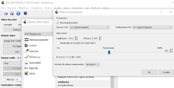 avidemux risoluzione video