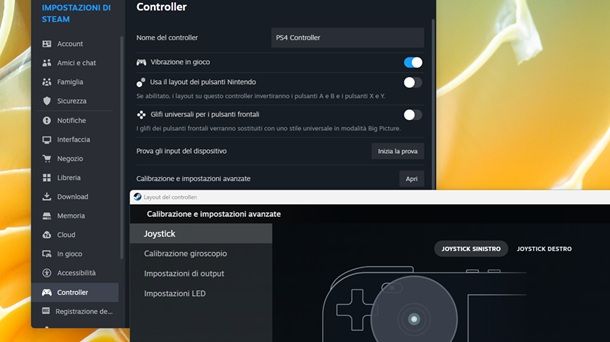 Impostazioni di Steam calibrazione controller