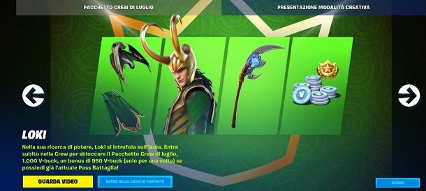 Fortnite Crew Costume Loki Luglio 2021