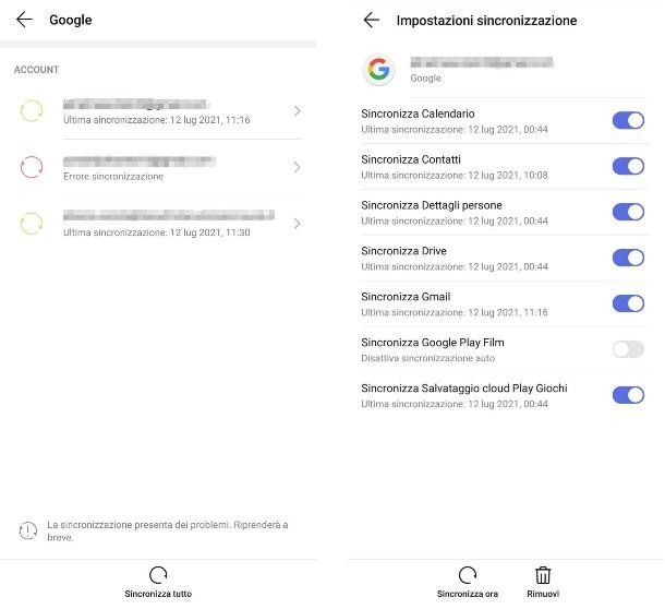 Sincronizzazione dati di Google