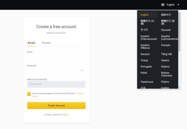 creare un wallet con binance