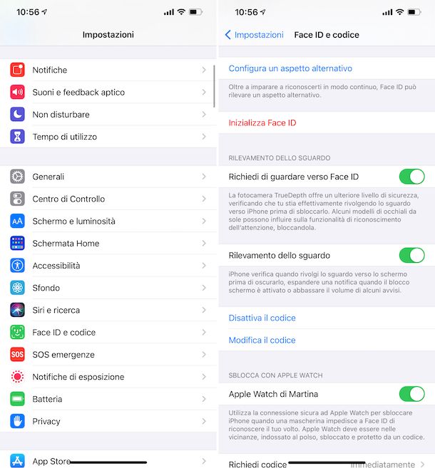 Rilevamento sguardo impostazioni iOS