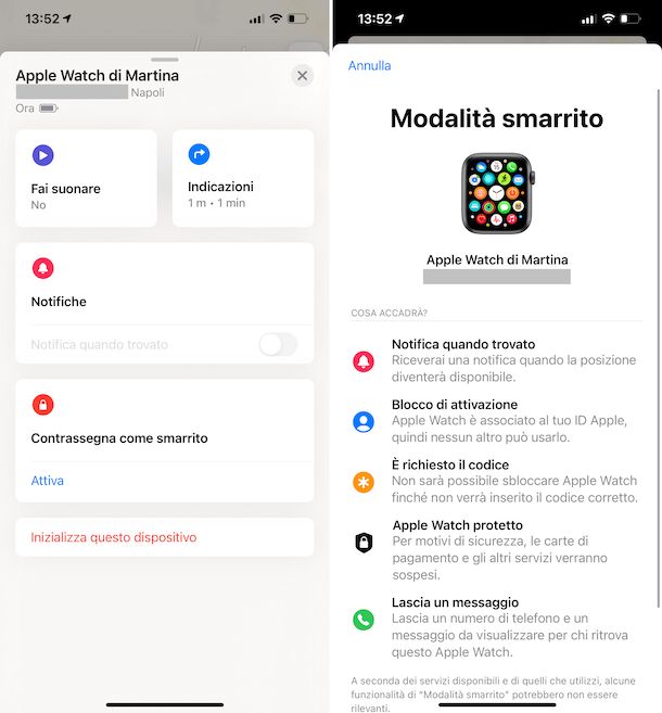 Apple Watch modalità smarrito