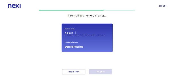 Inserire il numero carta nella registrazione via Web di Nexi Pay