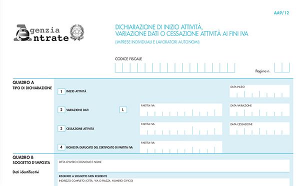 Come inviare modulo AA9 12 per variazione dato o cessazione attività