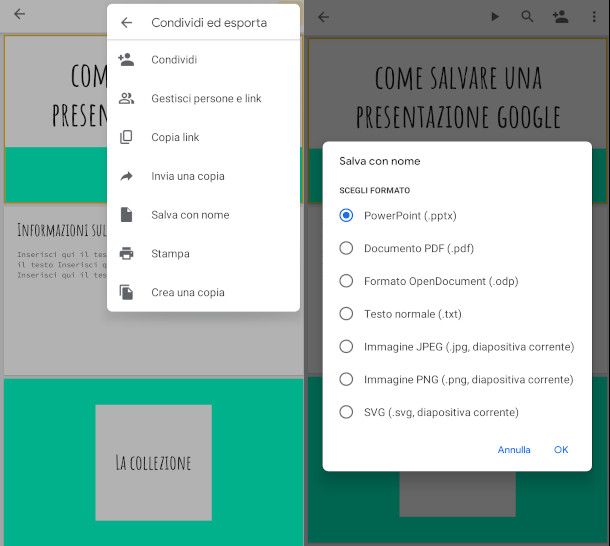 esportazione presentazione google pptx da mobile